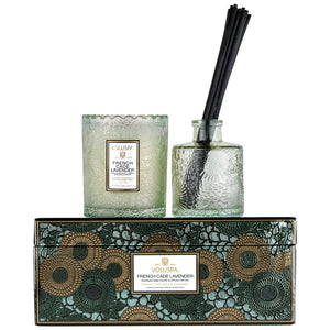Voluspa - French Cade Lavender - Scalloped Edge Candle & Reed Diffuser Gift Set - Eden Lifestyle