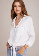 Bella Dahl, Women - Shirts & Tops,  Two Pocket Tie Front White Out Top