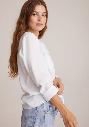 Bella Dahl, Women - Shirts & Tops,  Two Pocket Tie Front White Out Top