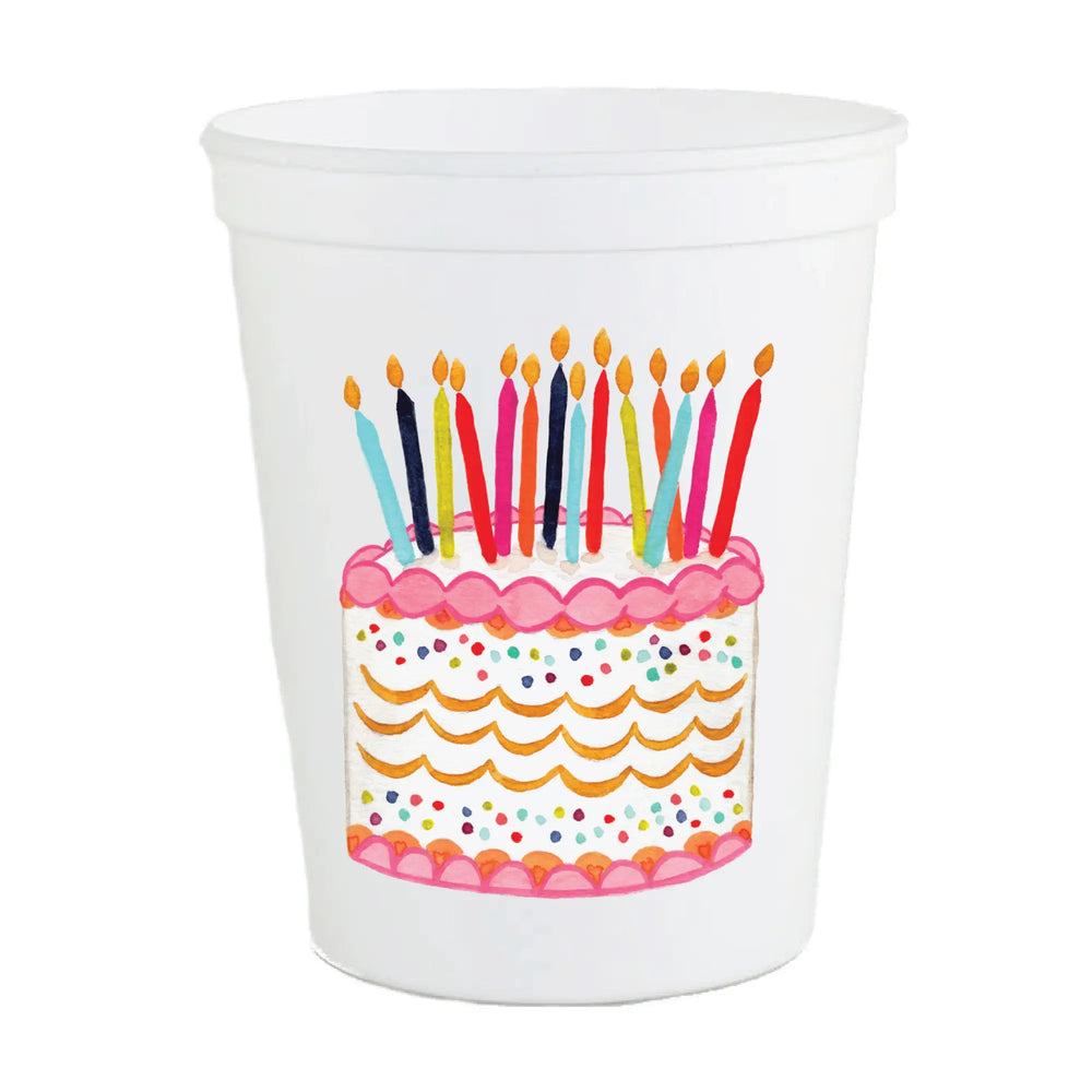 Watercolor Birthday Cake Bday Party Stadium Cups- Set of 6 - Eden Lifestyle