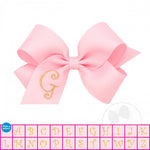 Wee Ones, Accessories - Bows & Headbands,  Wee Ones Medium Monogrammed Grosgrain Bow - Light Pink with Metallic Gold Initial