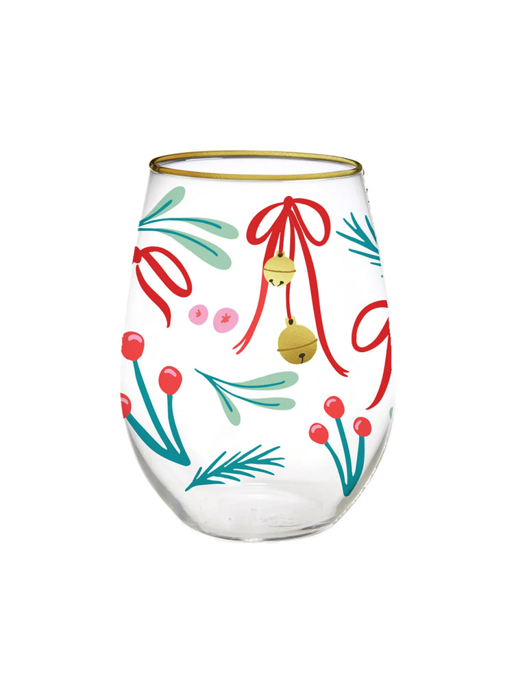 Whimsical Bells & Bows Stemless Wine Glass - Eden Lifestyle