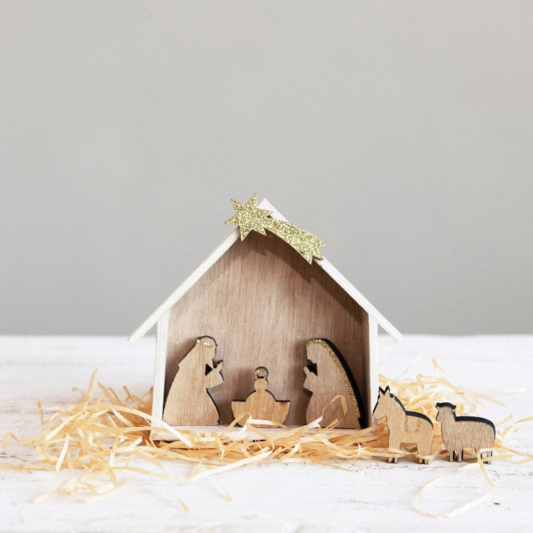 Natural & Gold Wood Nativity - Eden Lifestyle