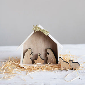 Natural & Gold Wood Nativity - Eden Lifestyle