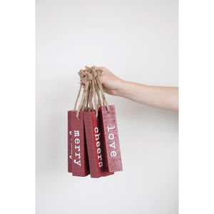 Wood Ornament w/ Jute Hanger & Saying, Red - Eden Lifestyle