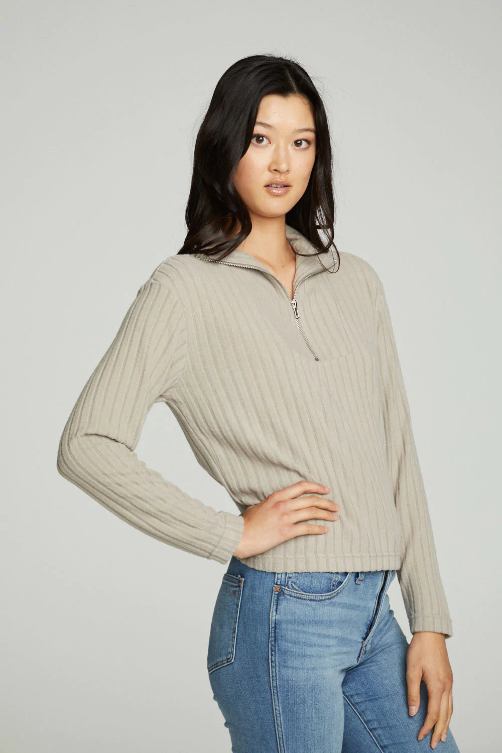 Zip Up Mock Neck Long Sleeve Pullover - Eden Lifestyle