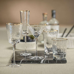 Aperitivo Triangular Stemware Wine Glass - Clear w/ Gold Rim - Eden Lifestyle