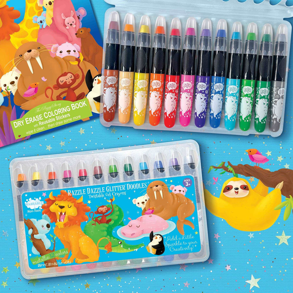 Animals Around the World Glitter Doodle Gel Crayons - Eden Lifestyle