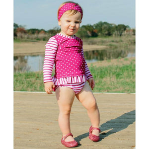 Ruffle Butts, Girl - Swimwear,  Berry Polka Dot Swimwear Headband