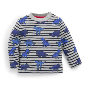 Jojo Maman Bebe, Baby Boy Apparel - Shirts & Tops,  Marl Gray Dinosaur Stripe Top
