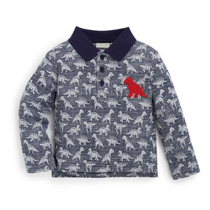 Jojo Maman Bebe, Baby Boy Apparel - Shirts & Tops,  Dinosaur Print Long Sleeve Poloshirt