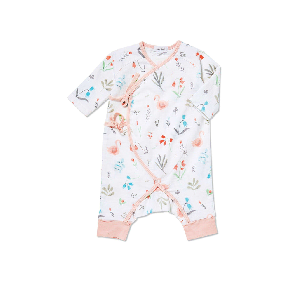 Angel Dear, Baby Girl Apparel - Rompers,  Angel Dear Swan Floral Muslin Wrap Coverall