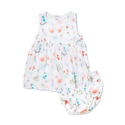 Angel Dear, Baby Girl Apparel - Dresses,  Angel Dear Swan Floral Muslin Kimono Dress & Bloomer