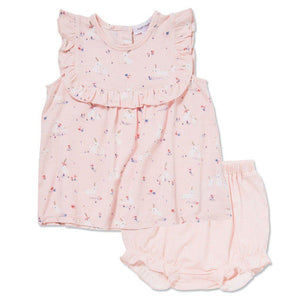 Angel Dear, Baby Girl Apparel - Dresses,  Angel Dear Bamboo Ruffle Top & Bloomer - Pink Baby Bunnies