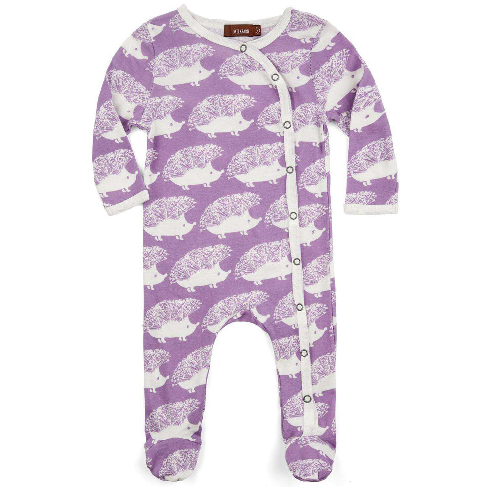 Milkbarn, Baby Girl Apparel - Rompers,  Bamboo Footed Romper - Lavender Hedgehog