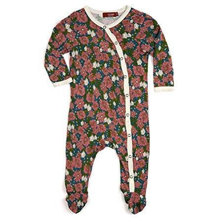 Milkbarn, Baby Girl Apparel - Rompers,  Bamboo Footed Romper -  Teal Floral
