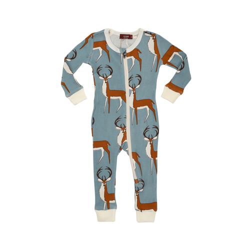 Milkbarn, Baby Boy Apparel - Pajamas,  Milkbarn Bamboo Zipper Pajama - Blue Buck