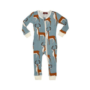 Milkbarn, Baby Boy Apparel - Pajamas,  Milkbarn Bamboo Zipper Pajama - Blue Buck