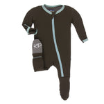 KicKee Pants, Baby Boy Apparel - Pajamas,  KicKee Pants - Solid Footie with Zipper - Bark With Shore