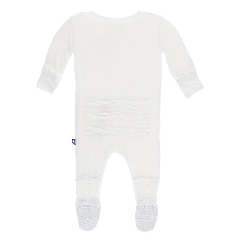 KicKee Pants, Baby Girl Apparel - One-Pieces,  KicKee Pants - Kickee Pants Classic Ruffle Footie - Natural