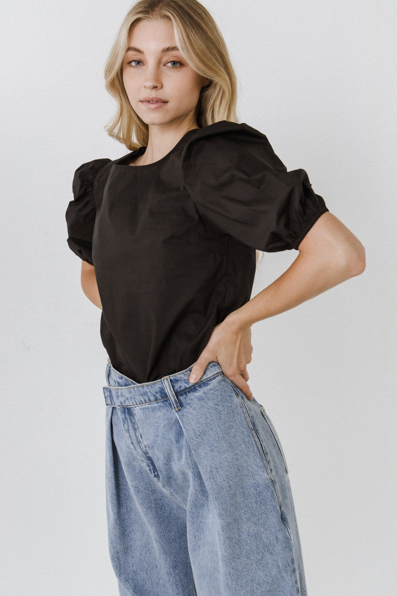 Black Puff Sleeve Top - Eden Lifestyle