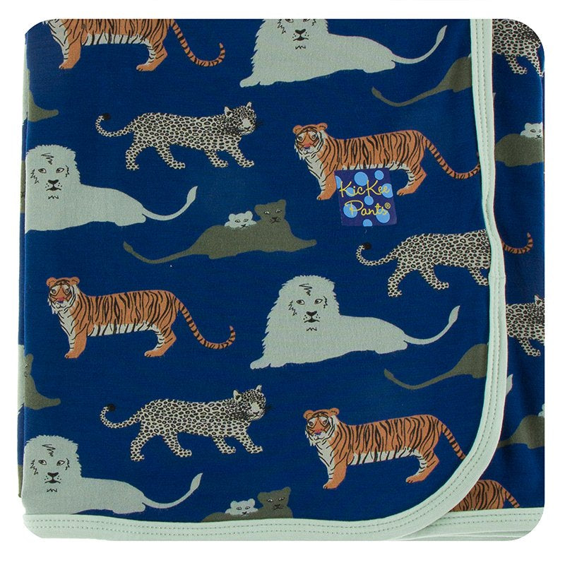 KicKee Pants, Baby - Swaddles,  Kickee Pants Print Swaddling Blanket in Flag Blue Big Cats