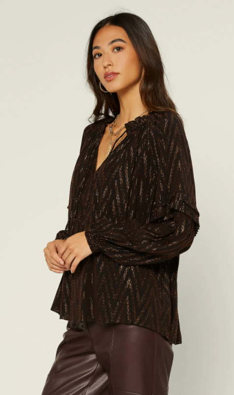 Black Metallic Chevron Blouse - Eden Lifestyle