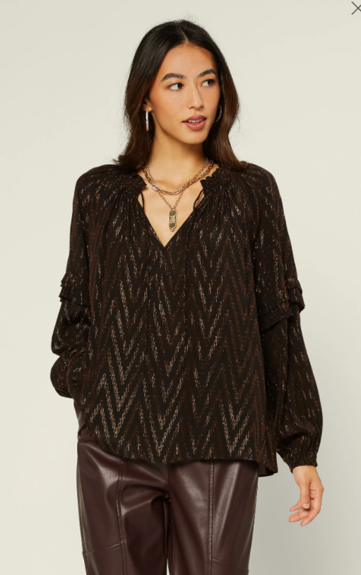 Black Metallic Chevron Blouse - Eden Lifestyle