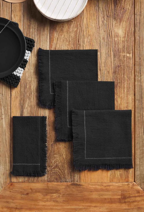 Mud Pie Black Fringe Napkin Set - Eden Lifestyle