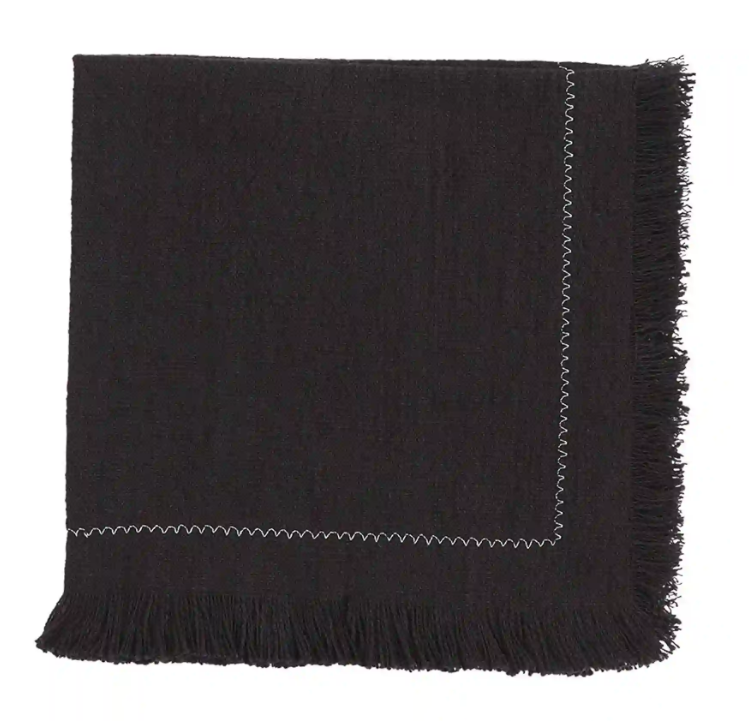 Mud Pie Black Fringe Napkin Set - Eden Lifestyle