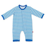 Magnificent Baby, Baby Boy Apparel - Rompers,  Magnetic Me by Magnificent Blue Stripe Modal Magnetic Coverall