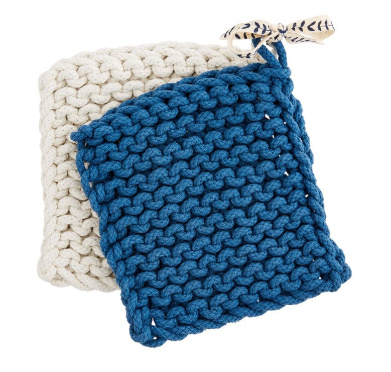 Mud Pie - Blue and Cream Crochet Pot Holder Set - Eden Lifestyle