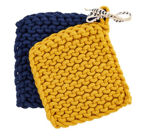 Mud Pie - Blue and Mustard Crochet Pot Holder Set - Eden Lifestyle