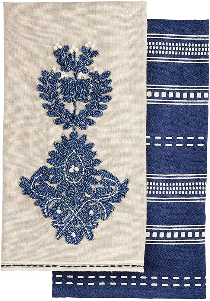 Mud Pie - Blue Motif Indigo Towel Set - Eden Lifestyle