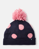 Joules, Accessories - Hats,  Joules Bobble Navy Pink Spot Hat