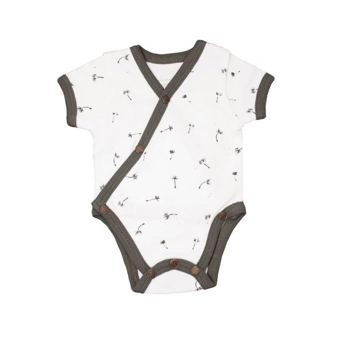 Loved Baby, Baby Boy Apparel - One-Pieces,  L'oved Baby Organic Short-Sleeve Kimono Bodysuit in Gray Dandelion