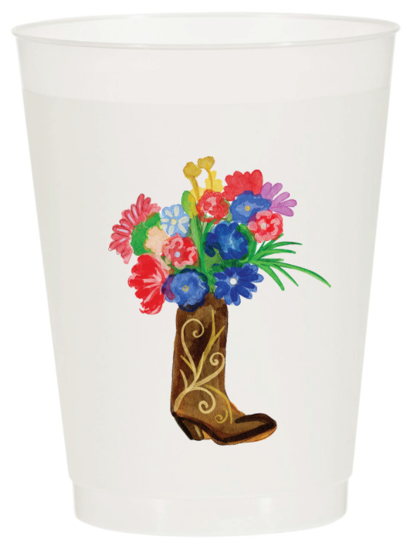 Cowboy Boot Flowers Watercolor Reusable Cups - Set of 10 - Eden Lifestyle