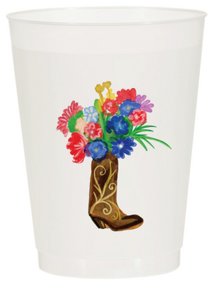 Cowboy Boot Flowers Watercolor Reusable Cups - Set of 10 - Eden Lifestyle