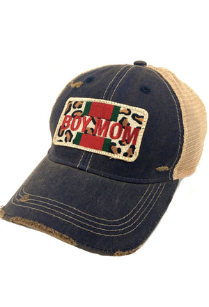 Judith March, Accessories - Hats,  Boy Mom Leopard Navy Hat