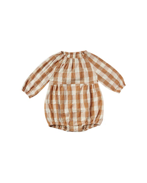 Rylee and Cru, Baby Girl Apparel - One-Pieces,  Rylee & Cru Check Bubble Romper Cinnamon
