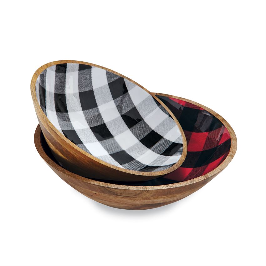 Mud Pie, Home - Serving,  Mud Pie - Buffalo Check Wooden Bowl Set
