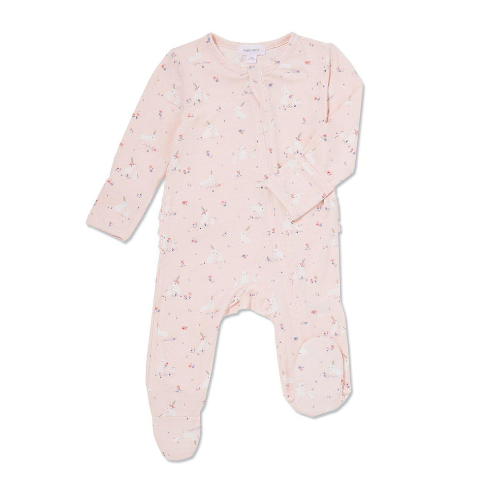 Angel Dear, Baby Girl Apparel - One-Pieces,  Angel Dear Zipper Ruffle Footie Pink Bunnies