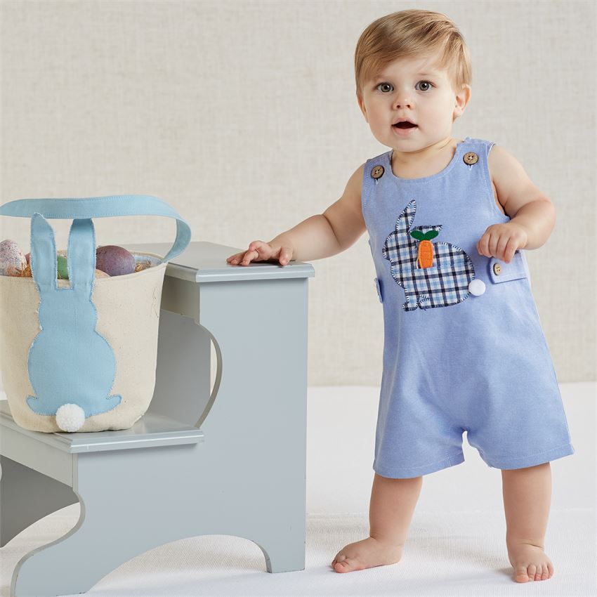 Mud Pie, Baby Boy Apparel - One-Pieces,  Bunny Pocket Oxford Shortall
