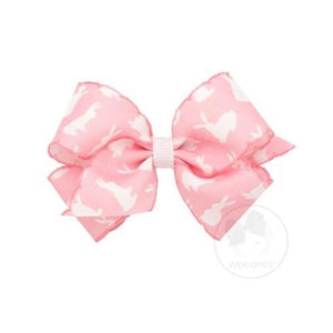 Wee Ones, Accessories - Bows & Headbands,  Small Bunny Print Stitched Edge Bow