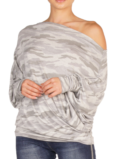 Elan International, Women - Shirts & Tops,  Camo Grey Top