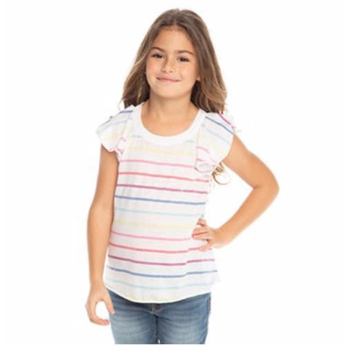 Chaser, Girl - Shirts & Tops,  Chaser Girls Rainbow Stripe Flutter Tee