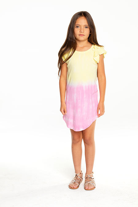Chaser, Girl - Dresses,  Chaser - Girls Baby Rib Flutter Sleeve Shirttail Mini Dress Dip Dye