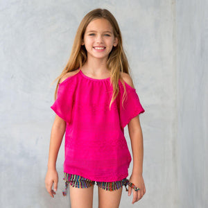 Miki Miette, Girl - Shirts & Tops,  Cold Shoulder Gauze Pink Top