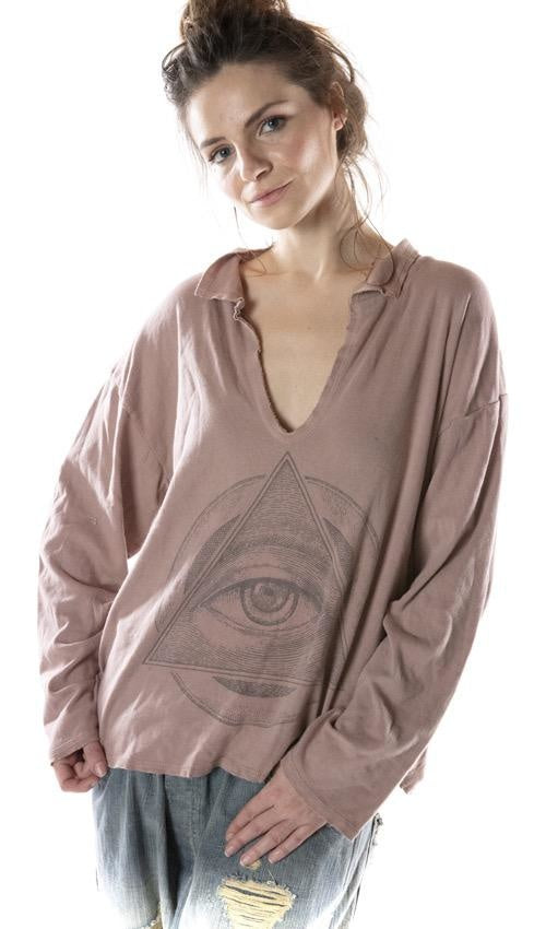 Magnolia Pearl, Magnolia Pearl,  COTTON JERSEY EYE OF ETERNITY TORY PULLOVER WITH RAW EDGES, MAGNOLIA PEARL