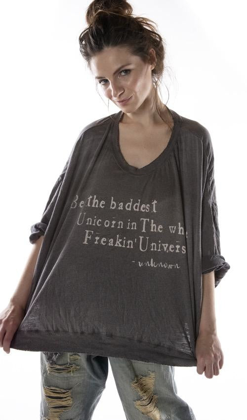 Magnolia Pearl, Magnolia Pearl,  Magnolia Pearl Cotton Jersey Oversized Hi Lo Unicorn Francis Pullover T with Distressing And Fading Top 755-Ozzy-One Size